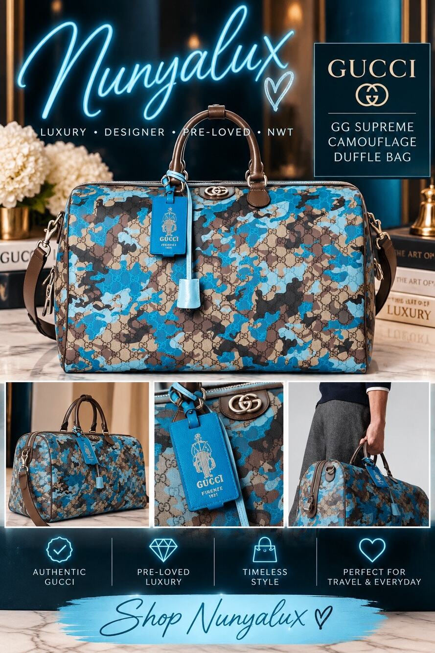 Gucci GG Supreme Camouflage Duffle Bag 20.4x12.9x11 NWT